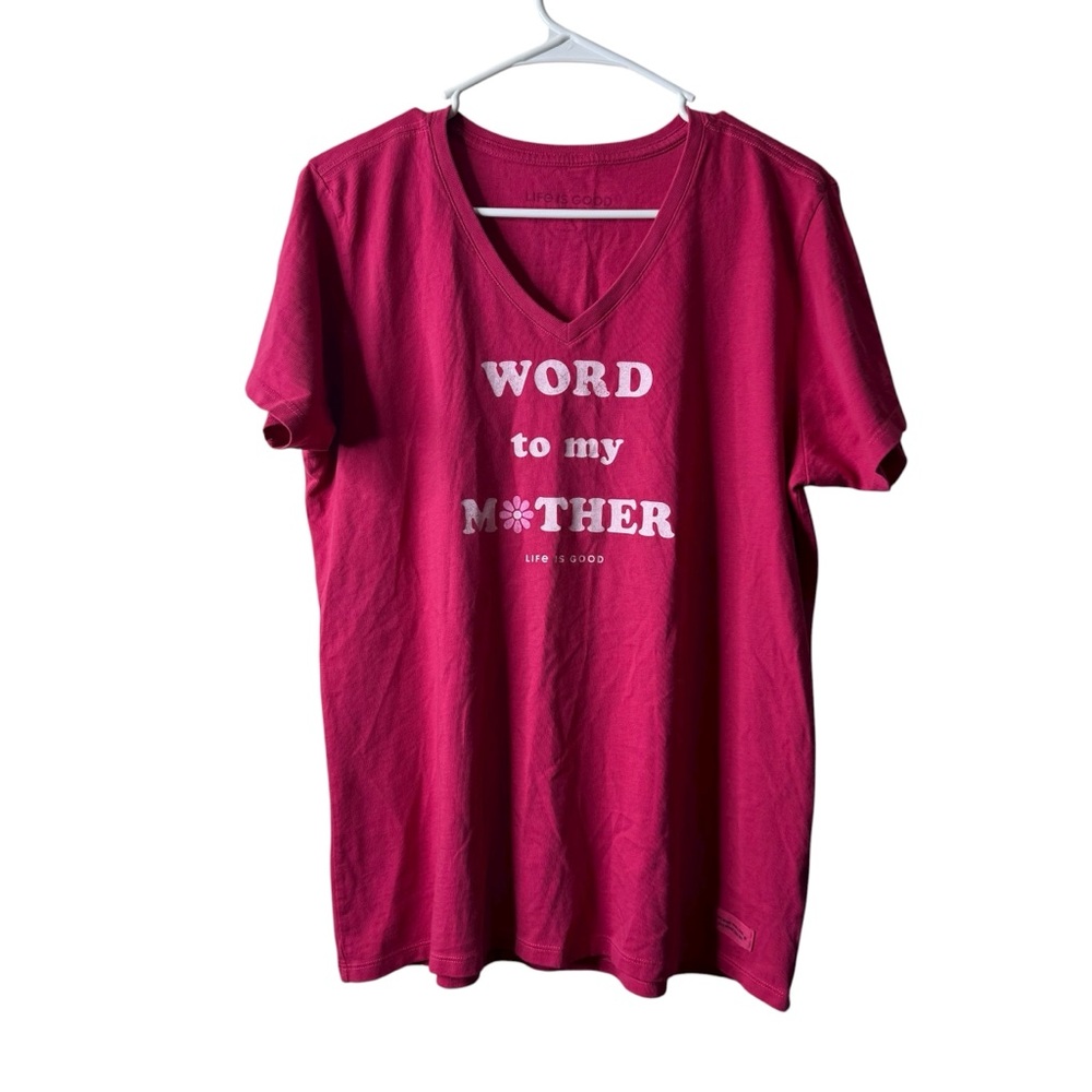 Life is Good Pink Graphic V-neck Short Sleeve Tee T-shirt